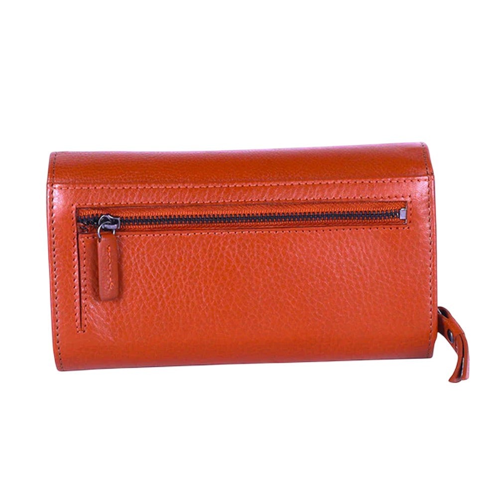 Chris Louis tan leather Venice ladies wallet with zip pocket and card slots.