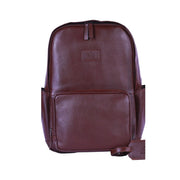 Chris Louis brown leather Wollaby backpack with multiple pockets and laptop compartment, ideal for school, university, or office.