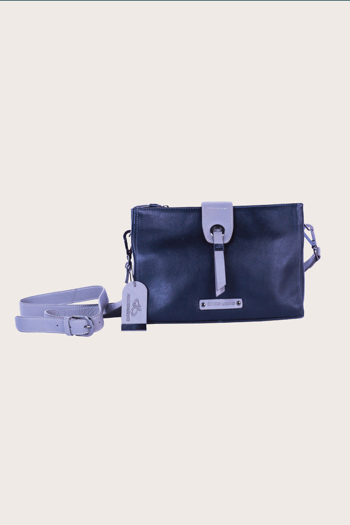 Black/Grey Leather Santorini Sling Bag